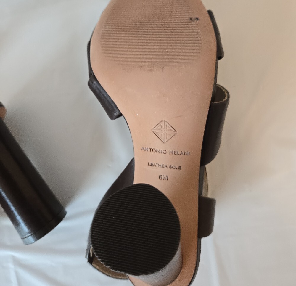 Antonio Melani Brown Leather Crisscross Sandals – Size 6, 2.5–3" Heel - Picture 8 of 9
